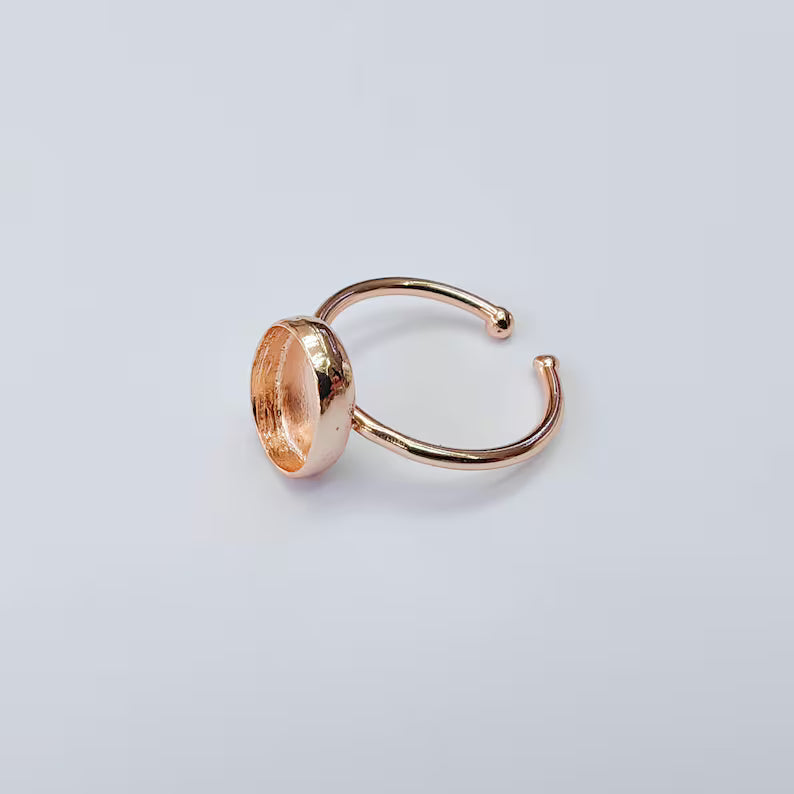 Oval Bezel Ring Blank, Adjustable Rose Gold Color Brass 11x8mm G38193