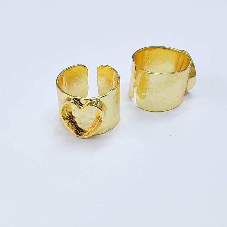 Heart Bezel Ring Blank, Wide Adjustable 24K Gold Color Brass 10mm G38197