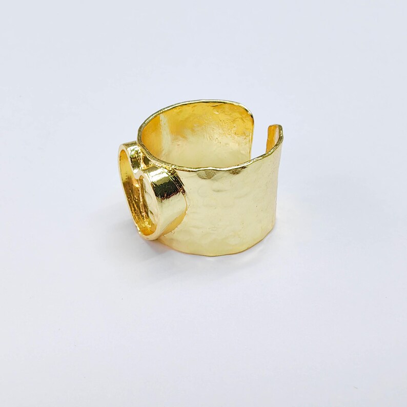 Heart Bezel Ring Blank, Wide Adjustable 24K Gold Color Brass 10mm G38197