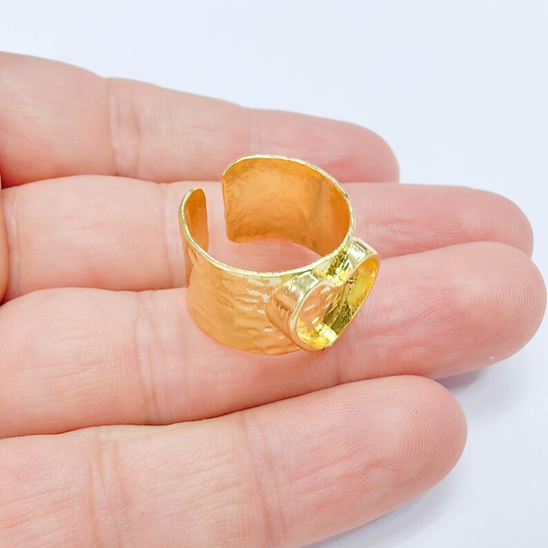 Heart Bezel Ring Blank, Wide Adjustable 24K Gold Color Brass 10mm G38197