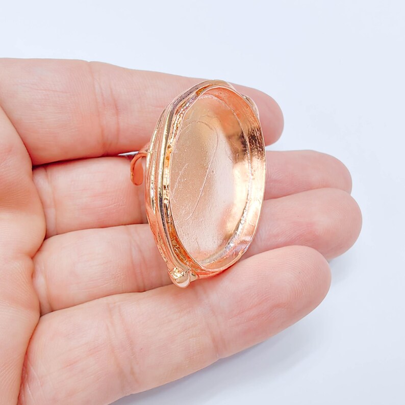 Large Oval Bezel Ring Blank, Adjustable Rose Gold Brass 39x30mm G38196