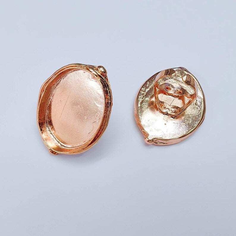 Large Oval Bezel Ring Blank, Adjustable Rose Gold Brass 39x30mm G38196