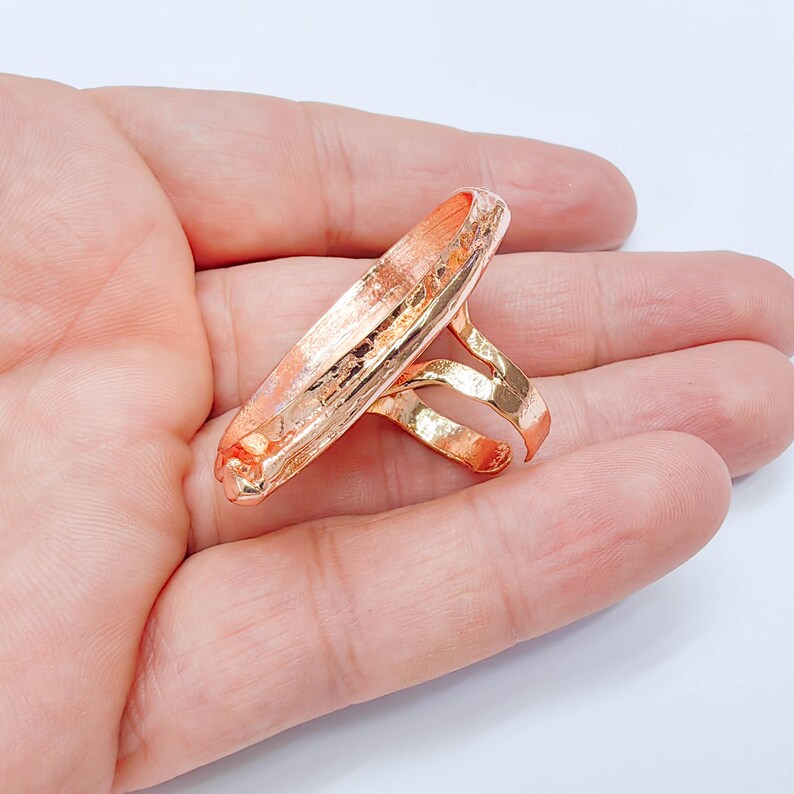 Large Oval Bezel Ring Blank, Adjustable Rose Gold Brass 39x30mm G38196