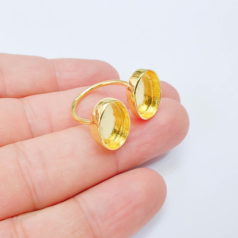 Double Oval Bezel Adjustable Ring, 14x10mm Settings, 24K Gold Color Ring Blank, G38182