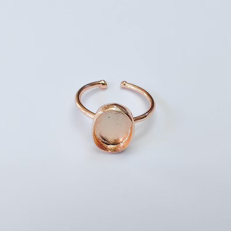 Oval Bezel Ring Blank, Adjustable Rose Gold Color Brass 11x8mm G38193