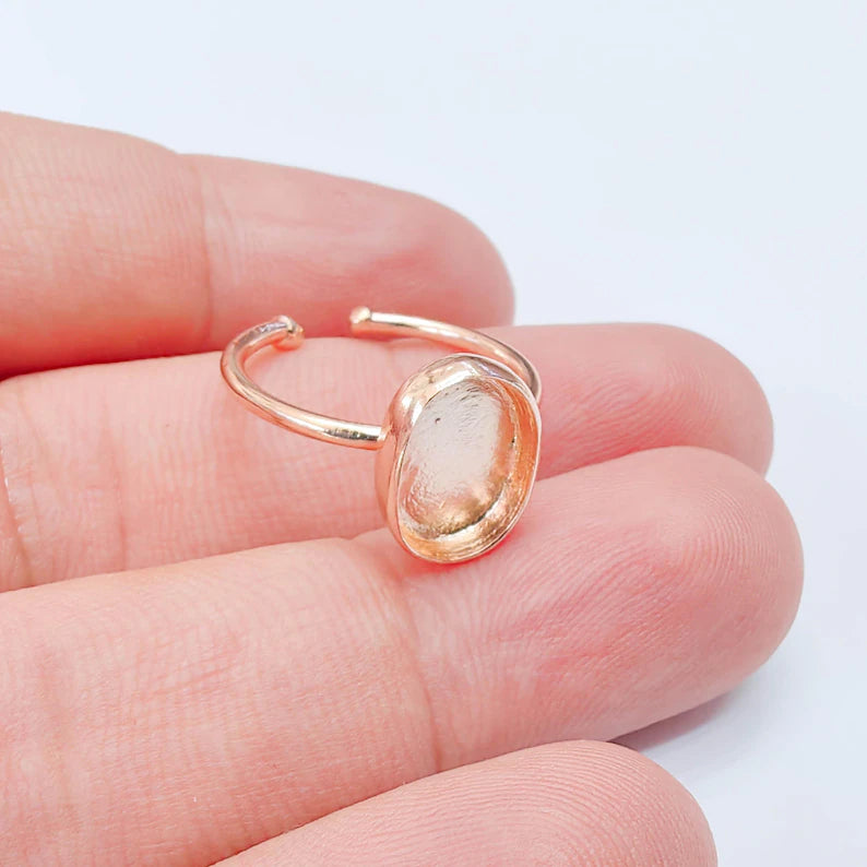 Oval Bezel Ring Blank, Adjustable Rose Gold Color Brass 11x8mm G38193