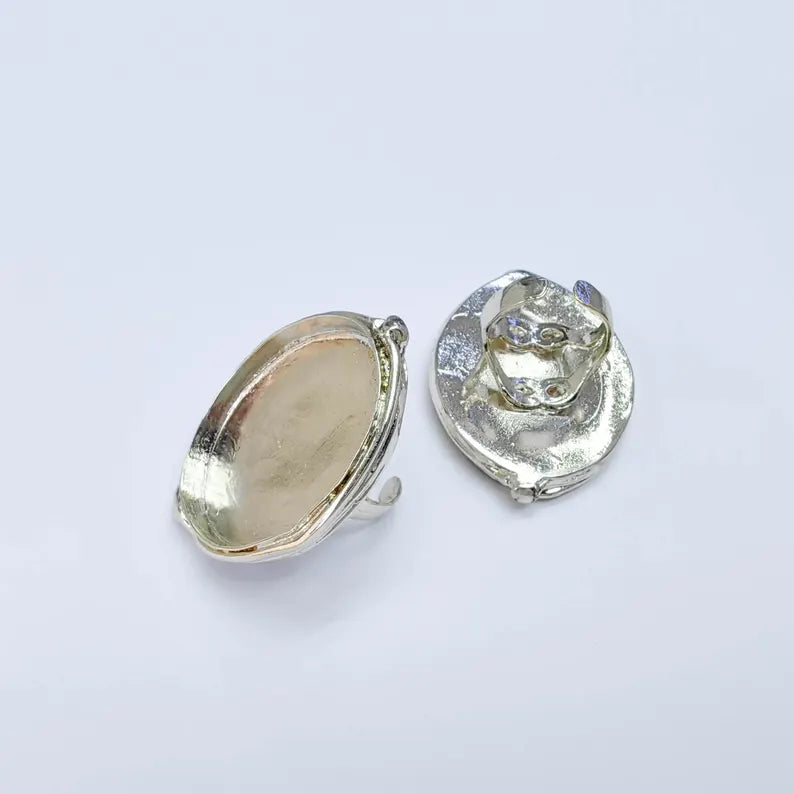 Large Oval Bezel Ring Blank, Adjustable Shiny Silver Brass 39x30mm G38194
