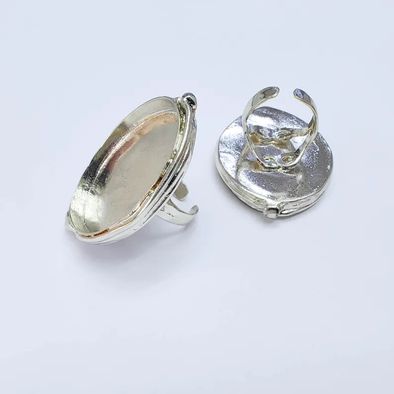 Large Oval Bezel Ring Blank, Adjustable Shiny Silver Brass 39x30mm G38194