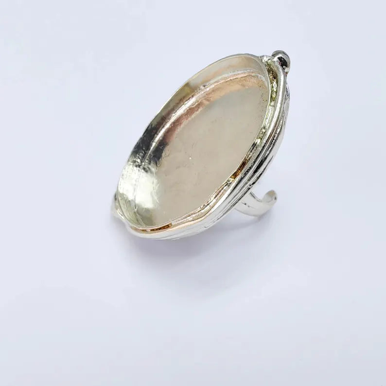 Large Oval Bezel Ring Blank, Adjustable Shiny Silver Brass 39x30mm G38194