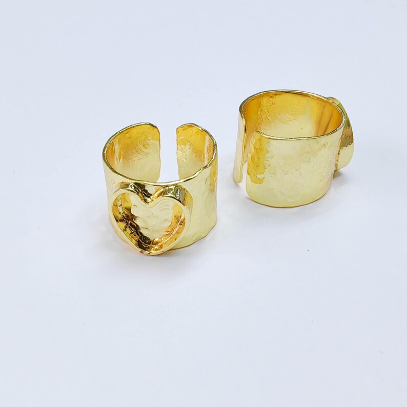 Heart Bezel Ring Blank, Wide Adjustable 24K Gold Color Brass 10mm G38197
