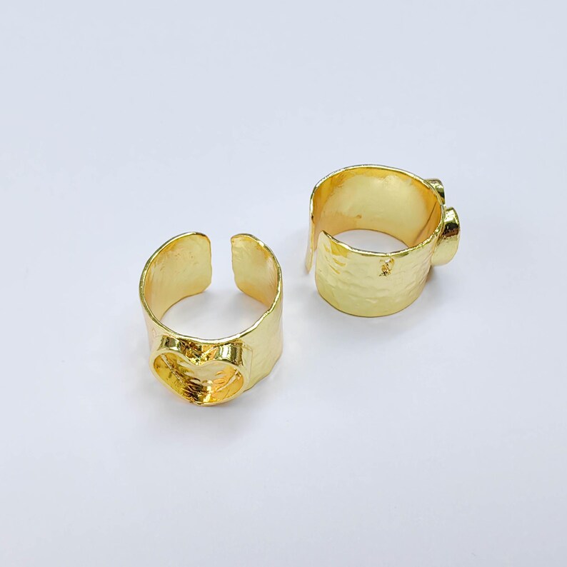 Heart Bezel Ring Blank, Wide Adjustable 24K Gold Color Brass 10mm G38197