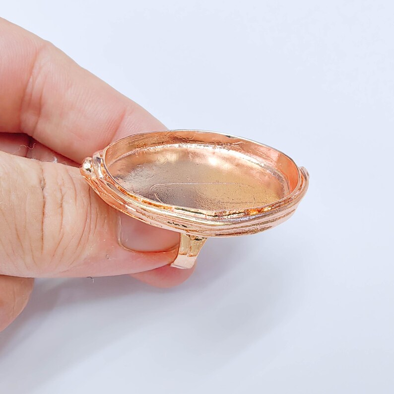 Large Oval Bezel Ring Blank, Adjustable Rose Gold Brass 39x30mm G38196