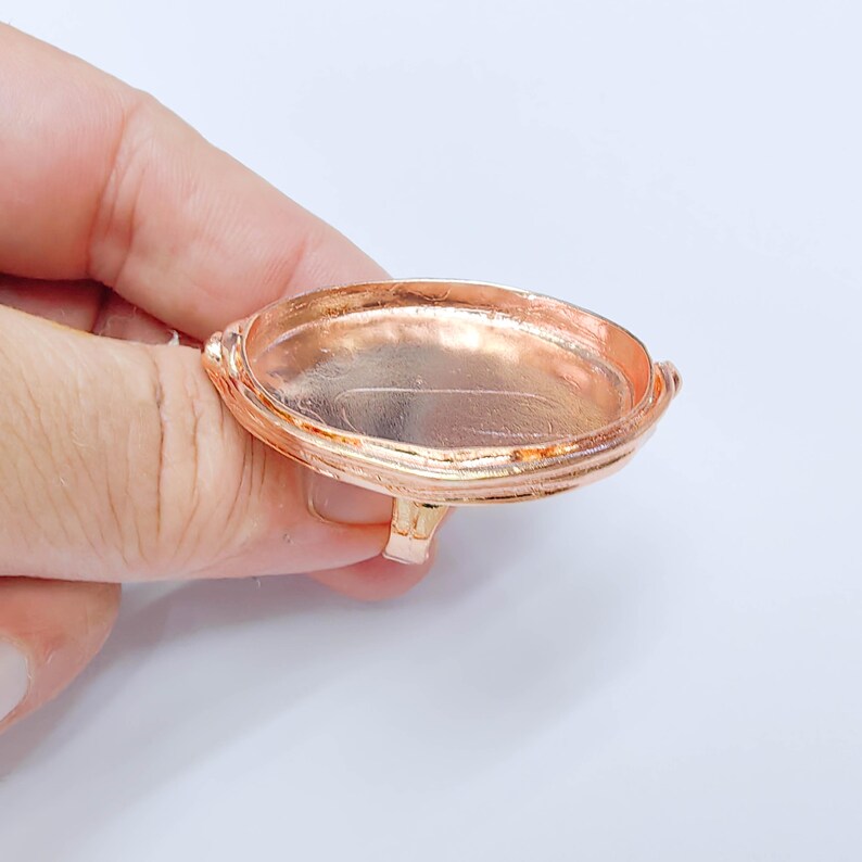 Large Oval Bezel Ring Blank, Adjustable Rose Gold Brass 39x30mm G38196