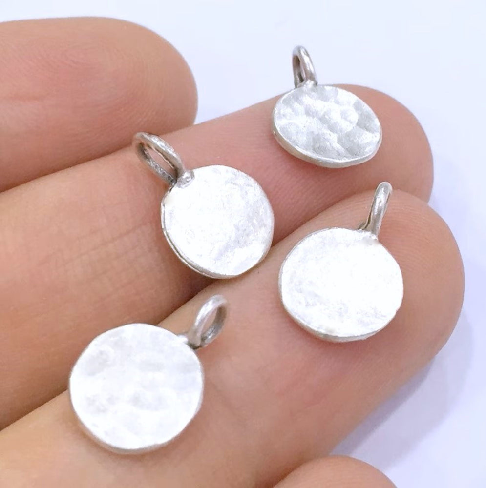 10 Silver Stamp Charms Antique Silver Plated Brass 10pcs (10mm)  G4996
