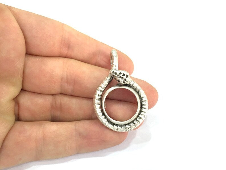 Silver Snake Pendant Blank Antique Silver Plated Brass G5005