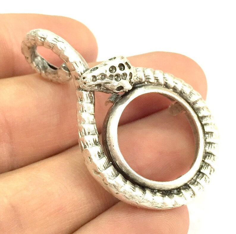 Silver Snake Pendant Blank Antique Silver Plated Brass G5005