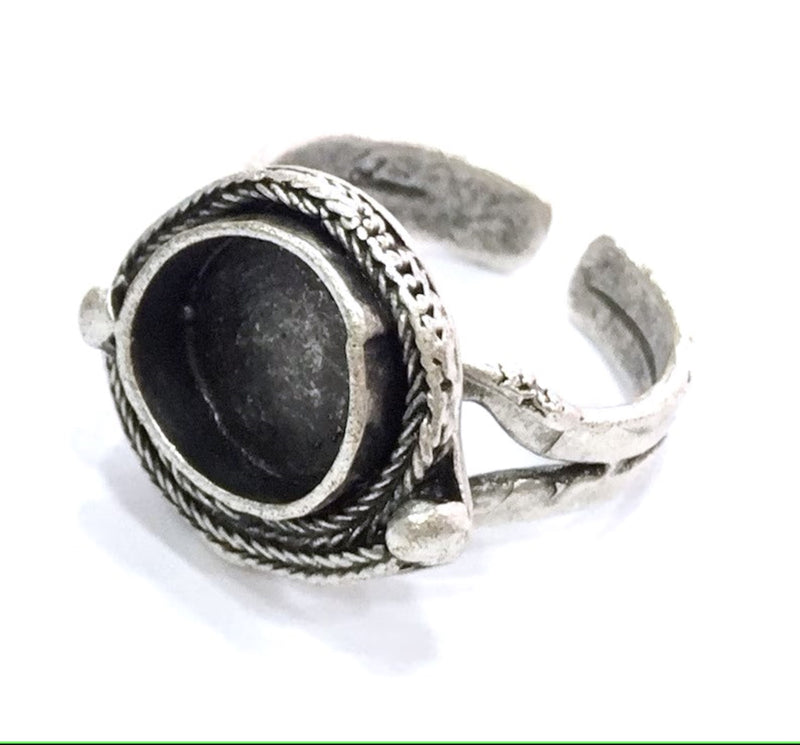 Adjustable Ring Blank, (10 mm blank ) Antique Silver Plated Brass G9639