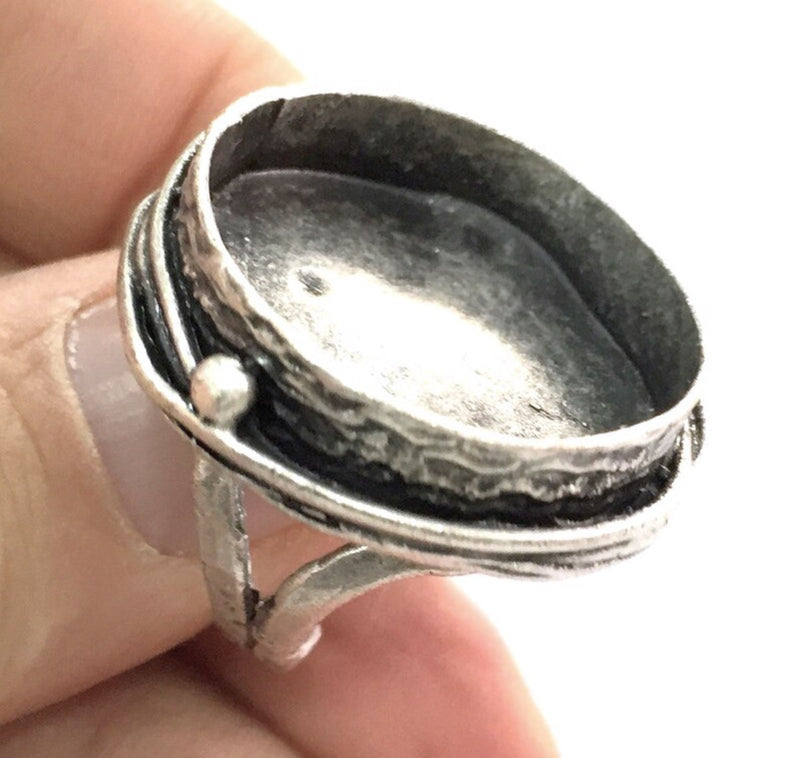 Adjustable Ring Blank, (25 mm blank ) Antique Silver Plated Brass G8693