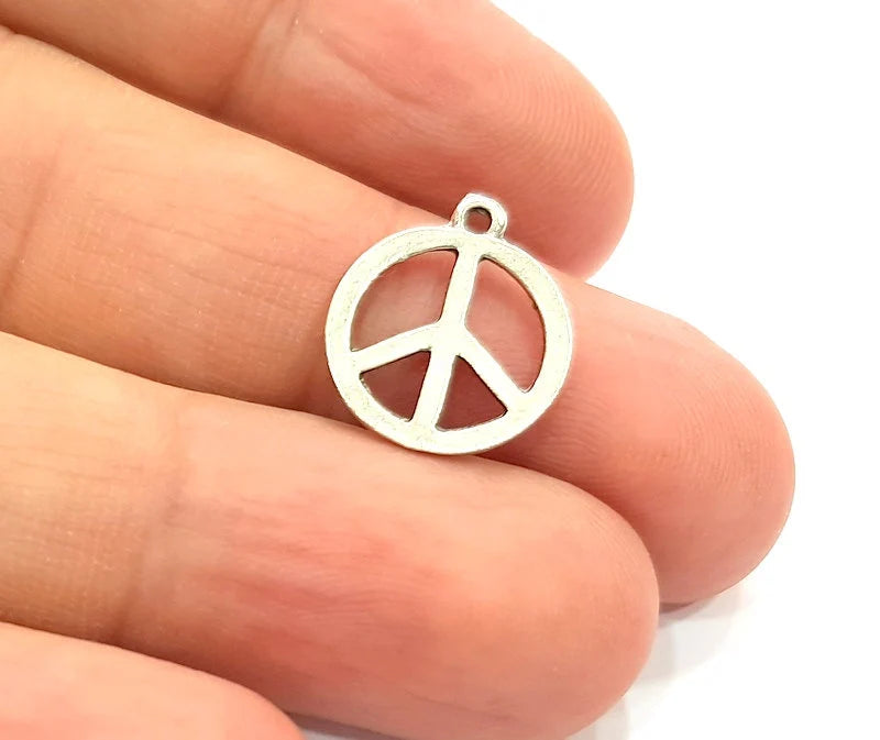 10 Peace Charm Silver Charms Antique Silver Plated Metal (14mm) G13372