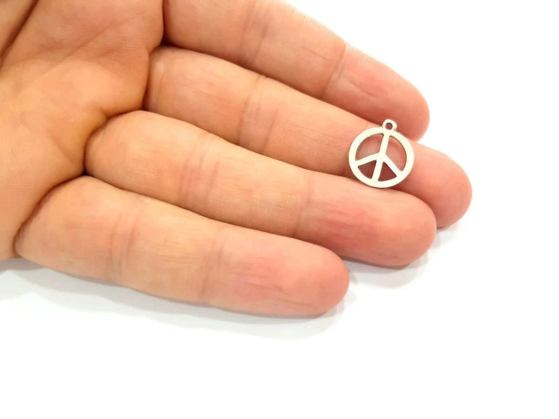 10 Peace Charm Silver Charms Antique Silver Plated Metal (14mm) G13372