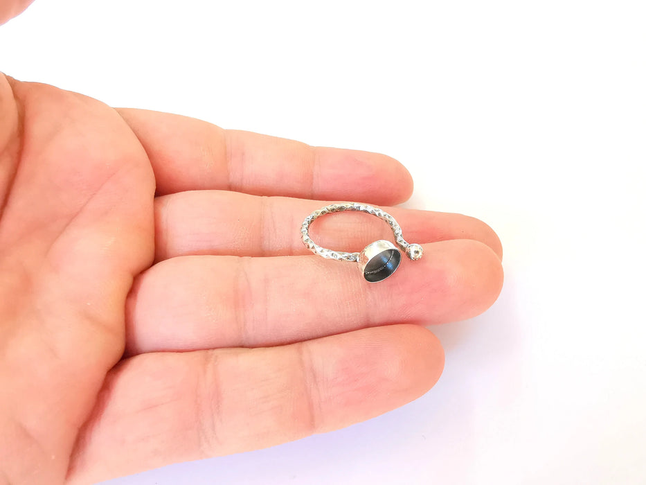 Sterling Silver Ring Blank Bezel Oxidized 925 Silver Ring Setting Resin Blank Cabochon Ring Mounting Adjustable Ring Base (8mm ) G30174