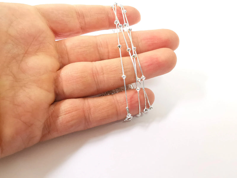 Sterling Silver Finished Bracelet Chain Satellite Chain Bangle Chain 925 Solid Silver Ready Chain (17cm+3cm-6,6inch+1,2inch) G30176