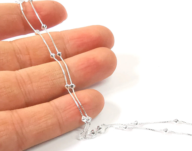 Sterling Silver Finished Bracelet Chain Satellite Chain Bangle Chain 925 Solid Silver Ready Chain (17cm+3cm-6,6inch+1,2inch) G30176