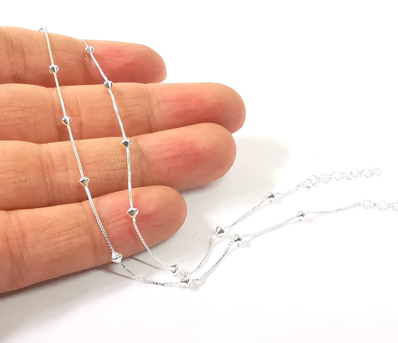 Sterling Silver Finished Bracelet Chain Satellite Chain Bangle Chain 925 Solid Silver Ready Chain (17cm+3cm-6,6inch+1,2inch) G30176