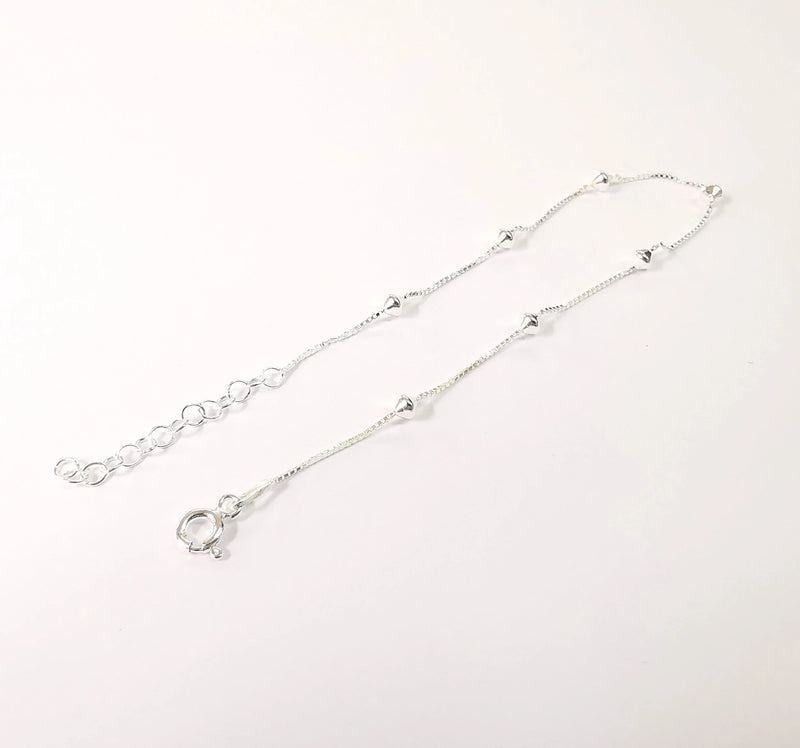 Sterling Silver Finished Bracelet Chain Satellite Chain Bangle Chain 925 Solid Silver Ready Chain (17cm+3cm-6,6inch+1,2inch) G30176