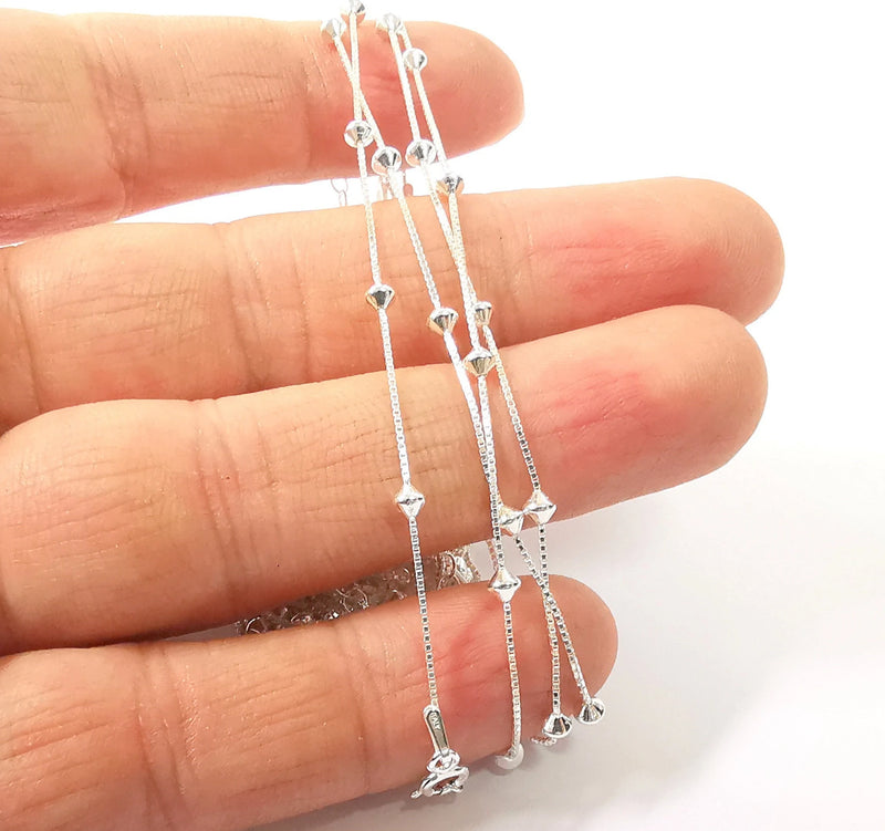 Sterling Silver Finished Bracelet Chain Satellite Chain Bangle Chain 925 Solid Silver Ready Chain (17cm+3cm-6,6inch+1,2inch) G30176