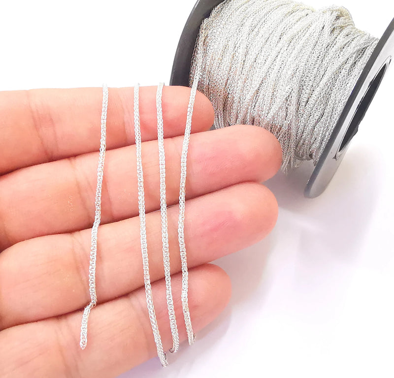 1mt(3.3ft) Sterling Silver Foxtail Chain 925 Solid Silver Wheat Chain Chain (1,2mm) G30175