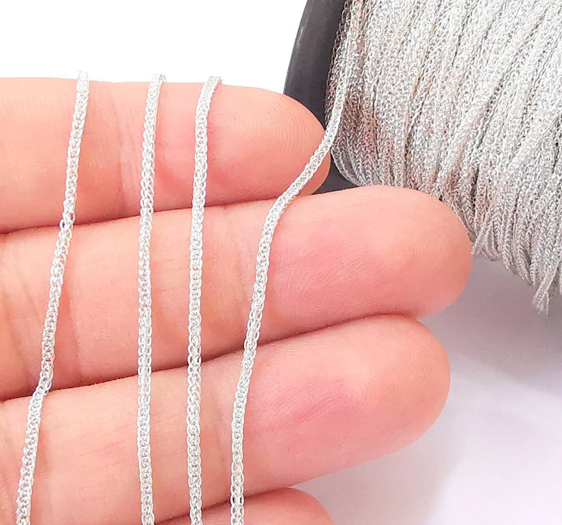 1mt(3.3ft) Sterling Silver Foxtail Chain 925 Solid Silver Wheat Chain Chain (1,2mm) G30175