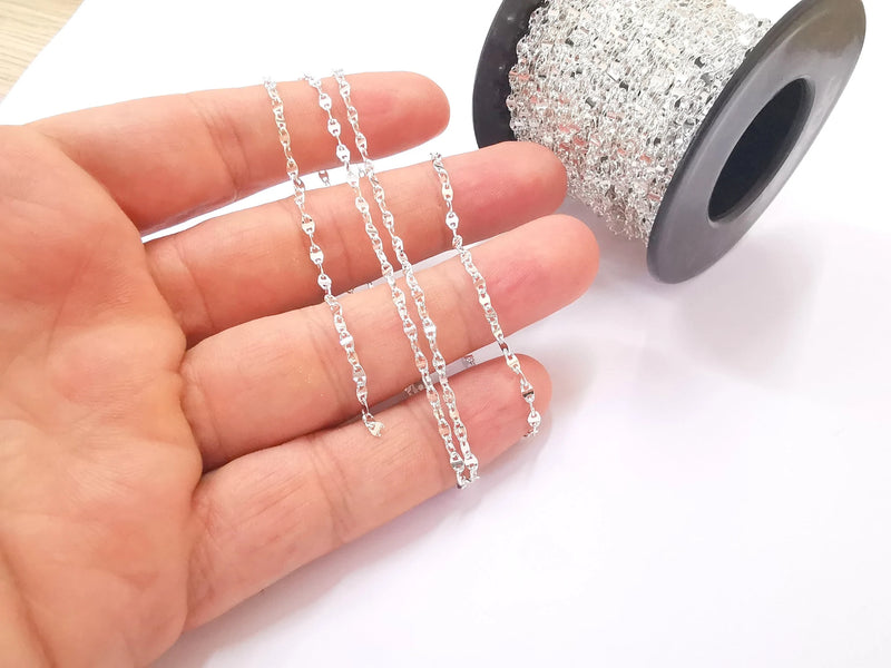 1mt(3.3ft) Sterling Silver Chain 925 Solid Silver Soldered Chain (4x2,2mm) G30181