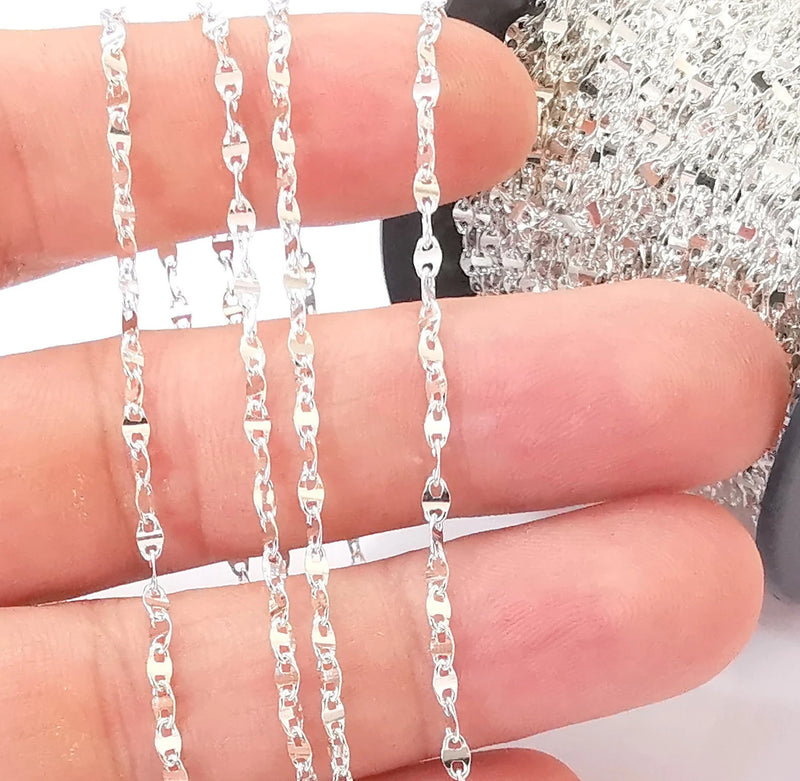 1mt(3.3ft) Sterling Silver Chain 925 Solid Silver Soldered Chain (4x2,2mm) G30181