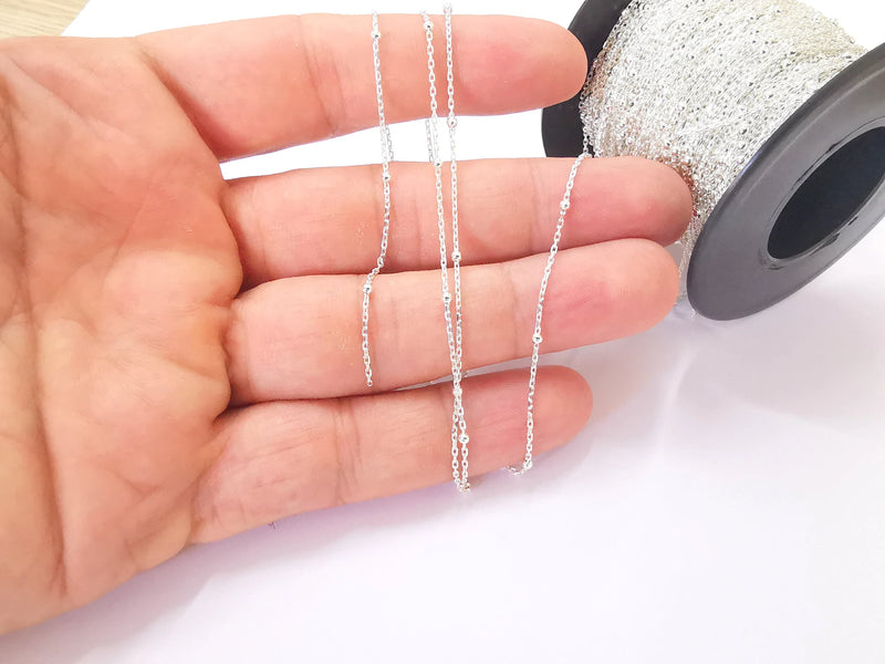 1mt(3.3ft) Sterling Silver Soldered Satellite Chain Cable Chain, 925 Silver Chain (2x1mm (ball size 2mm)) G30172