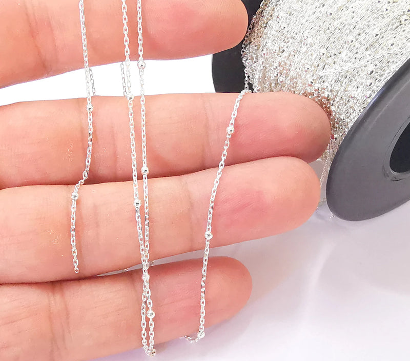 1mt(3.3ft) Sterling Silver Soldered Satellite Chain Cable Chain, 925 Silver Chain (2x1mm (ball size 2mm)) G30172