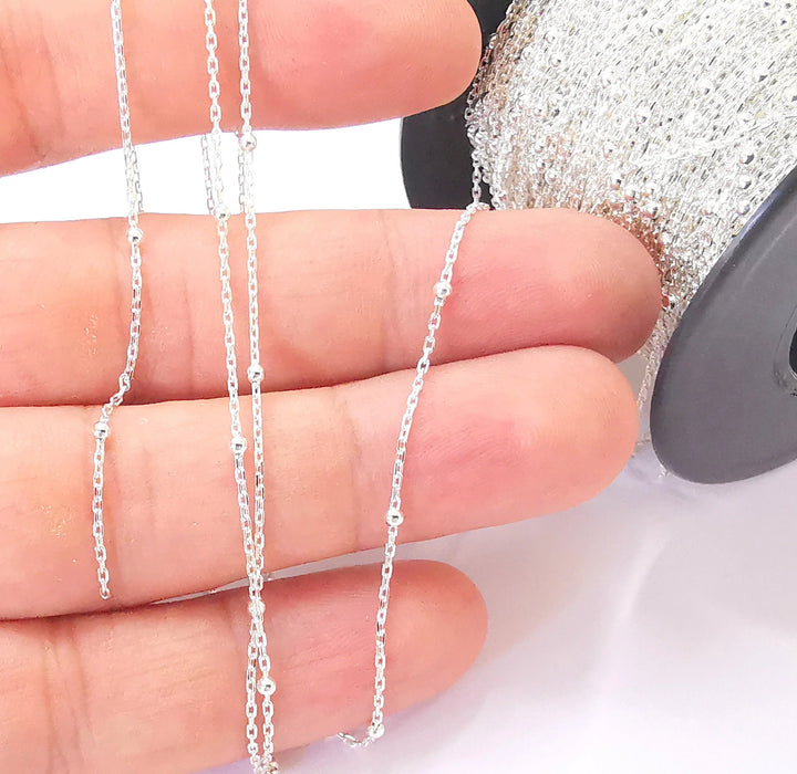 1mt(3.3ft) Sterling Silver Soldered Satellite Chain Cable Chain, 925 Silver Chain (2x1mm (ball size 2mm)) G30172