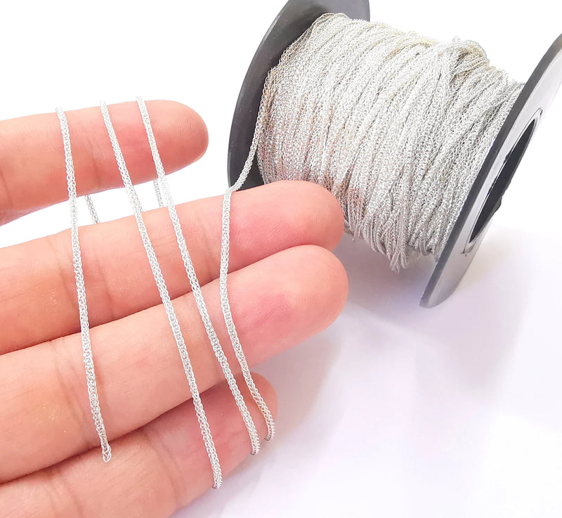 1mt(3.3ft) Sterling Silver Foxtail Chain 925 Solid Silver Wheat Chain Chain (1,2mm) G30175