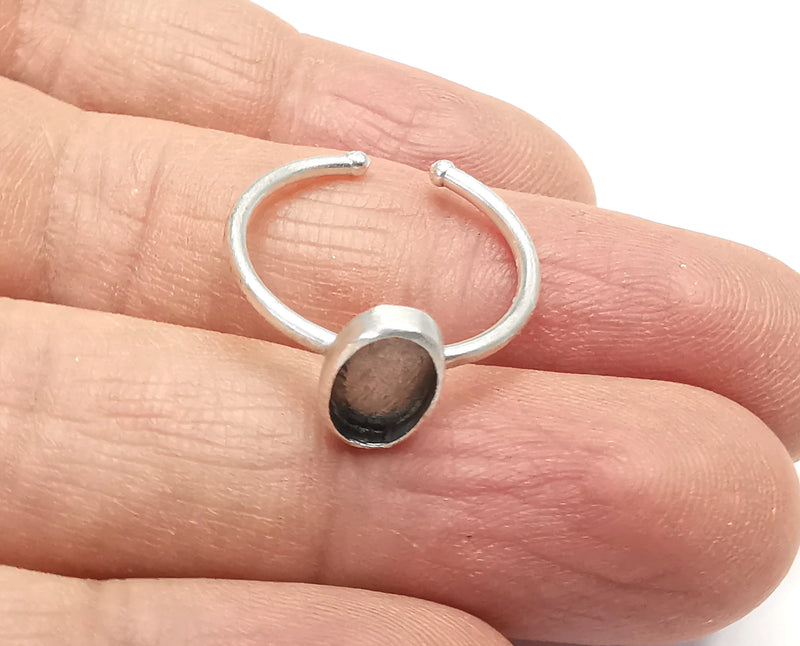 Oval Silver Ring Setting Blank Cabochon Mounting Adjustable Ring Base Bezel Antique Silver Plated Brass (8x6mm Blank) G27200