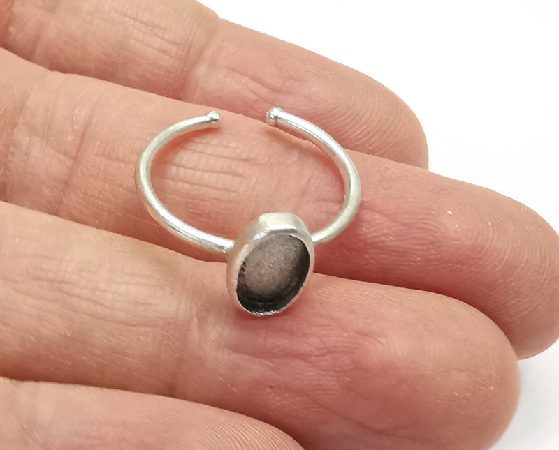 Oval Silver Ring Setting Blank Cabochon Mounting Adjustable Ring Base Bezel Antique Silver Plated Brass (8x6mm Blank) G27200