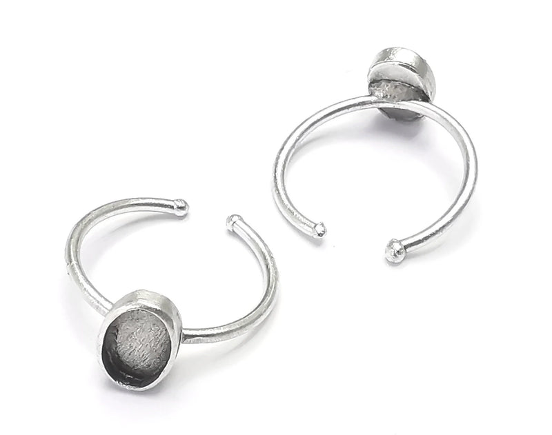 Oval Silver Ring Setting Blank Cabochon Mounting Adjustable Ring Base Bezel Antique Silver Plated Brass (8x6mm Blank) G27200