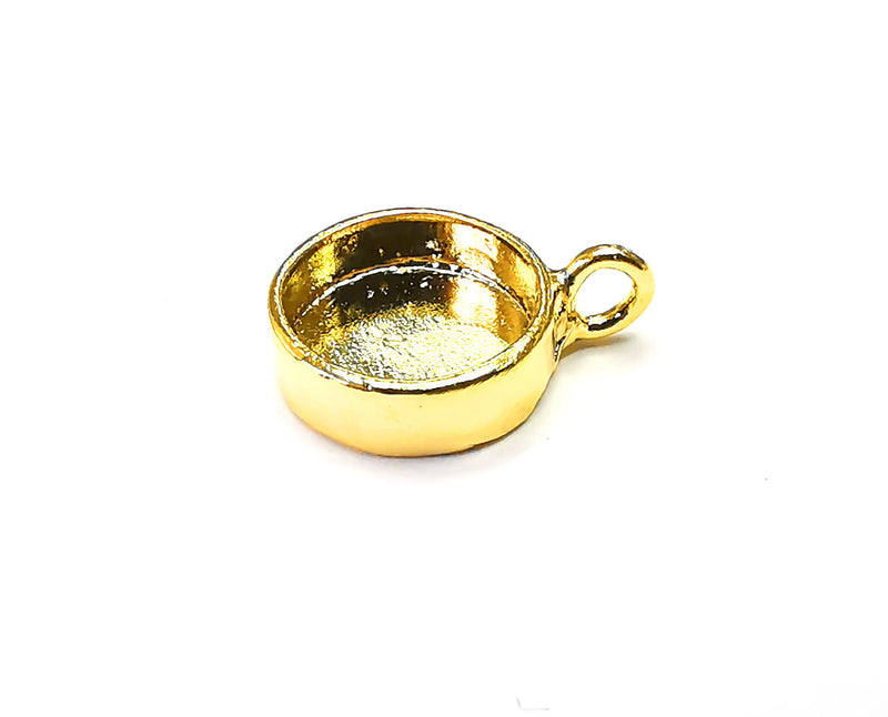 2 Round Cup Gold Plated Brass Bezel Findings,Pendant (10mm Blank) G27264