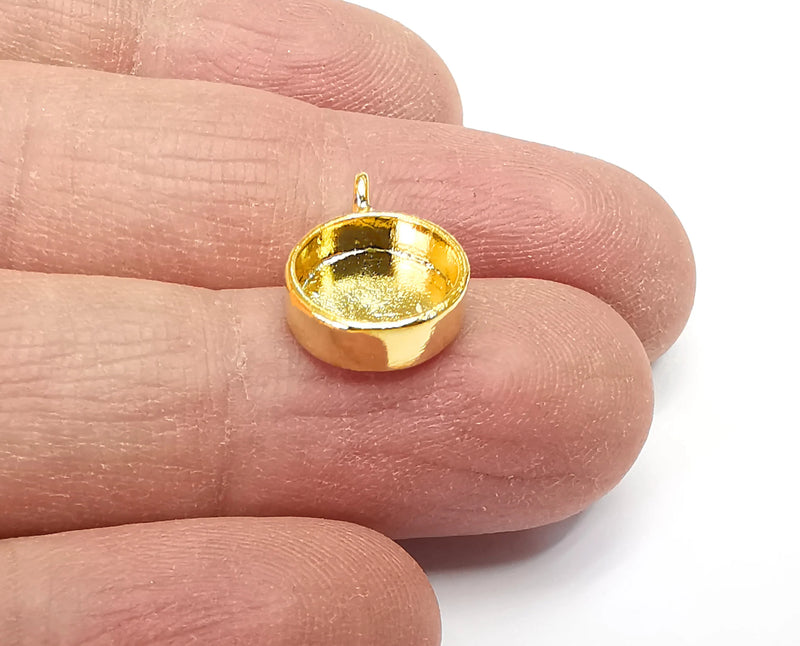 2 Round Cup Gold Plated Brass Bezel Findings,Pendant (10mm Blank) G27264