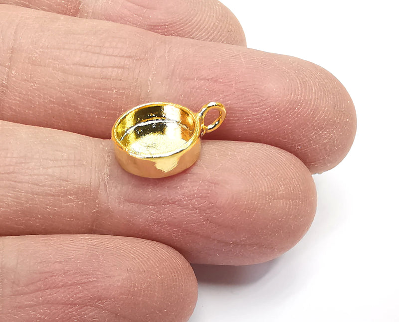2 Round Cup Gold Plated Brass Bezel Findings,Pendant (10mm Blank) G27264