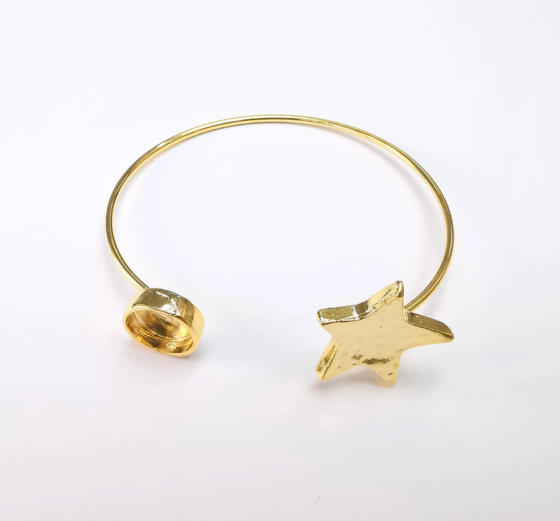 Adjustable Star Bracelet Base, Resin Cuff Blank, Cabochon Bezel, Mosaic Mounting, Dry flower Frame, Gold Plated Brass (10mm) G29889