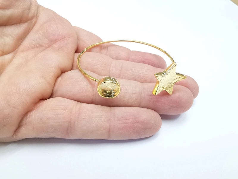 Adjustable Star Bracelet Base, Resin Cuff Blank, Cabochon Bezel, Mosaic Mounting, Dry flower Frame, Gold Plated Brass (10mm) G29889