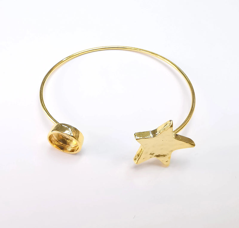 Adjustable Star Bracelet Base, Resin Cuff Blank, Cabochon Bezel, Mosaic Mounting, Dry flower Frame, Gold Plated Brass (10mm) G29889