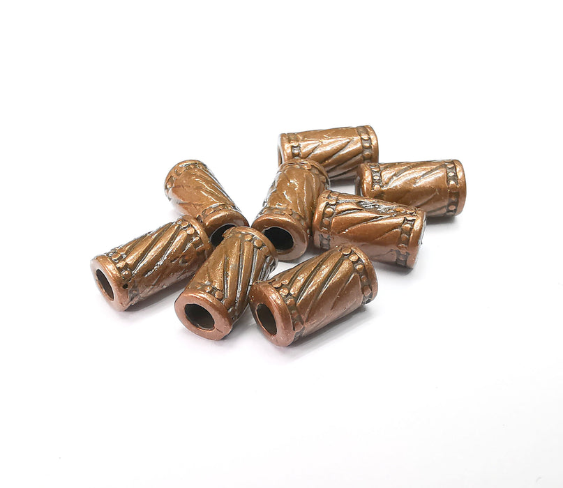 10 Tube Beads, Cylinder Beads, Copper Beads, Bracelet Beads, Twisted Beads, Necklace Beads, Antique Copper Plated Metal 10x5mm G35208