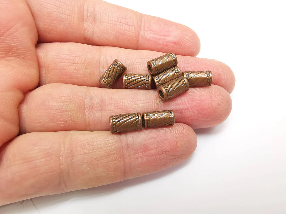 10 Tube Beads, Cylinder Beads, Copper Beads, Bracelet Beads, Twisted Beads, Necklace Beads, Antique Copper Plated Metal 10x5mm G35208