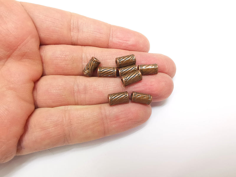 10 Tube Beads, Cylinder Beads, Copper Beads, Bracelet Beads, Twisted Beads, Necklace Beads, Antique Copper Plated Metal 10x5mm G35208